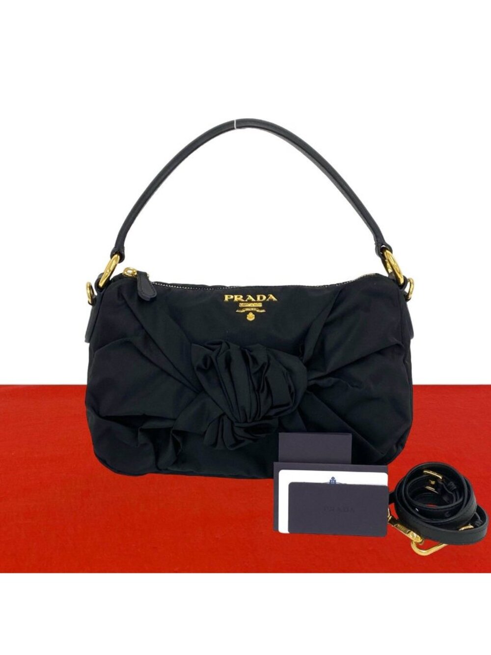 Prada Logo Tessuto Pocono Nylon Leather 2-Way Shoulder Bag Black